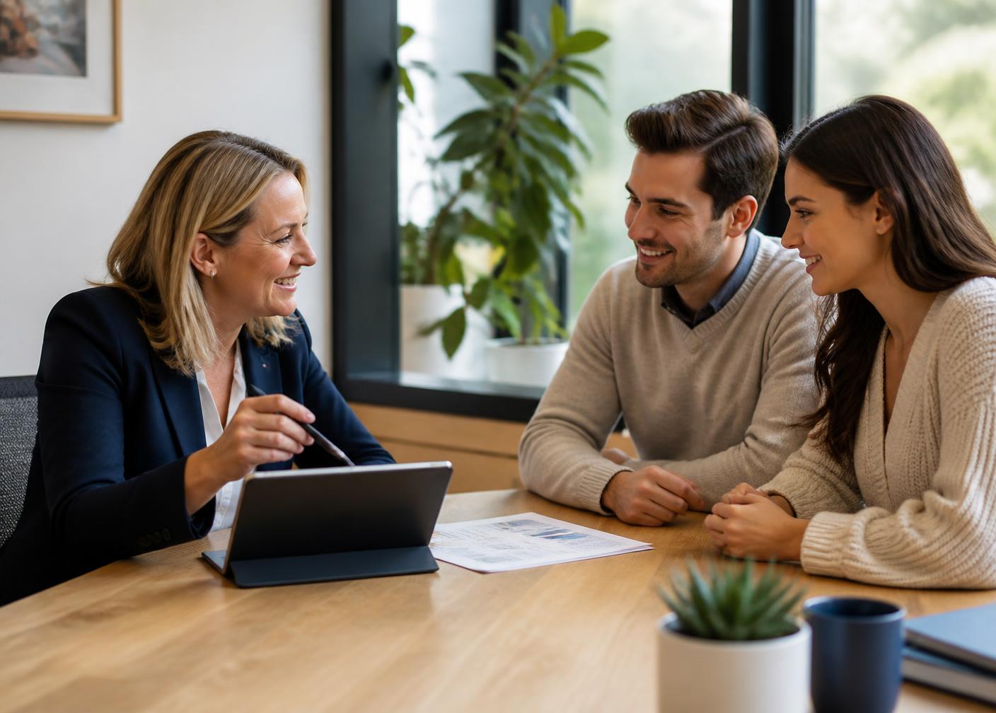 A financial professional reviewing a personalized plan with a young couple